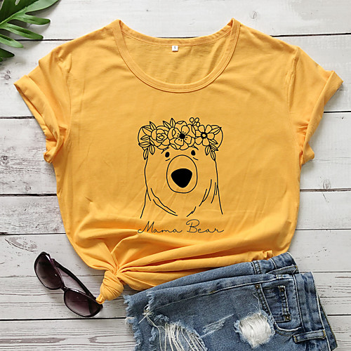 

Women's T shirt Floral Graphic Text Print Round Neck Tops 100% Cotton Basic Basic Top White Black Purple