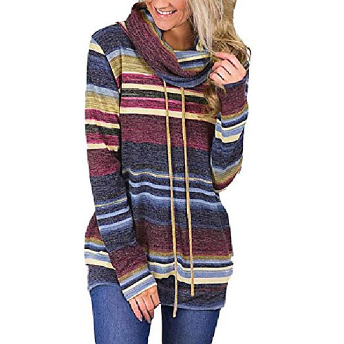 

women autumn casual striped sweatshirt long sleeve drawstring pullover fashion sweatshirts