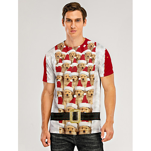 

Men's T shirt 3D Print Graphic 3D Print Short Sleeve Christmas Tops Red / White