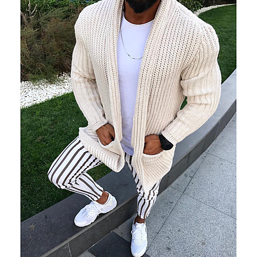 

Men's Stylish Solid Color Cardigan Long Sleeve Sweater Cardigans Shirt Collar Spring Fall Black Beige