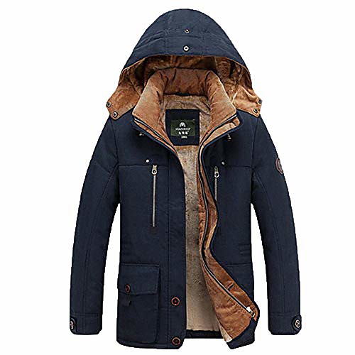 

men's winter warm hooded full-zip coat jacket thickening thick padded outwear cotton top blouse plus size camouflage (3xl, blue)