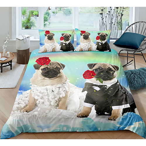 

Couple Pug Dog 3-Piece Duvet Cover Set Hotel Bedding Sets Comforter Cover with Soft Lightweight Microfiber For Holiday Decoration(Include 1 Duvet Cover and 1or 2 Pillowcases)
