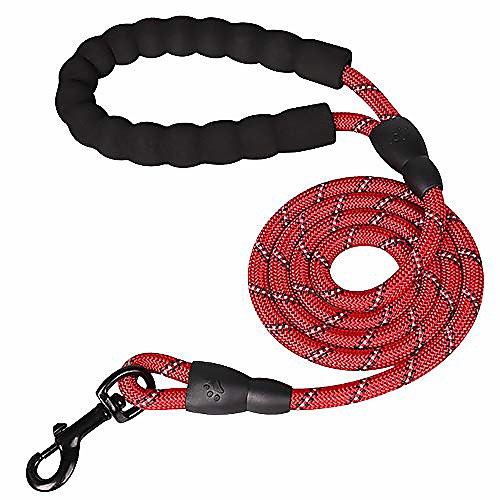 

rope dog lead strong with soft padded handle,5ft dog training leash nylon durable reflective threads for small medium large dogs(red)
