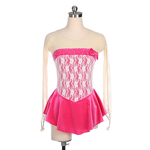 

Figure Skating Dress Women's Girls' Ice Skating Dress Fuchsia Spandex High Elasticity Training Competition Skating Wear Crystal / Rhinestone Long Sleeve Ice Skating Figure Skating / Kids