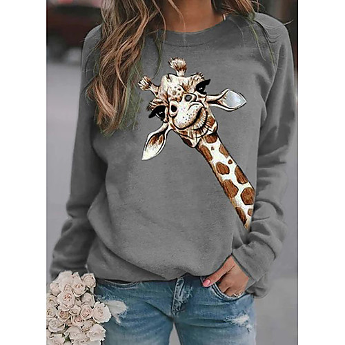

Women's Pullover Sweatshirt Graphic Giraffe Daily Basic Hoodies Sweatshirts Gray
