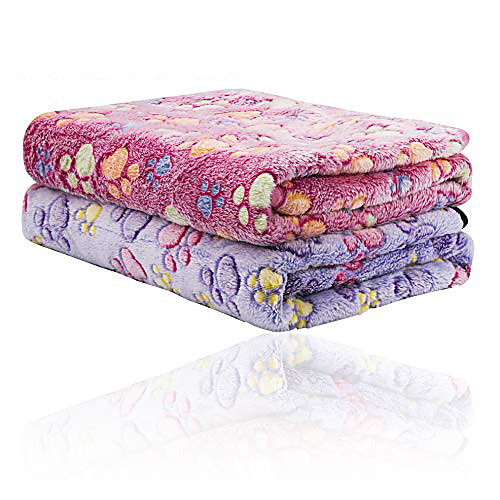 

2 pack puppy blanket for pet cushion small dog cat bed soft warm sleep mat, pet dog cat puppy kitten soft blanket doggy warm bed mat paw print