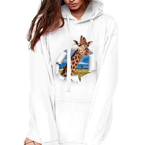 

Women's Pullover Hoodie Sweatshirt Cartoon Graphic Giraffe Front Pocket Daily Basic Casual Hoodies Sweatshirts White