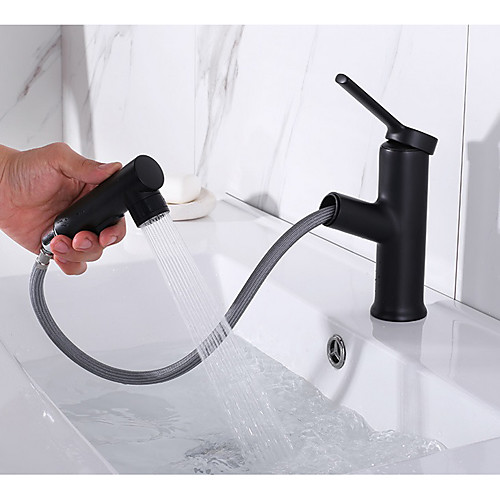 

Single HandleBathroom Faucet,Chrome/Black One Hole Centerset Pull out/Rotatable,Brass Bathroom Sink Faucet with Supply Lines