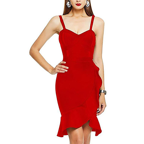 

Sheath / Column Hot Sexy Party Wear Cocktail Party Dress Spaghetti Strap Sleeveless Short / Mini Spandex with Ruffles 2021