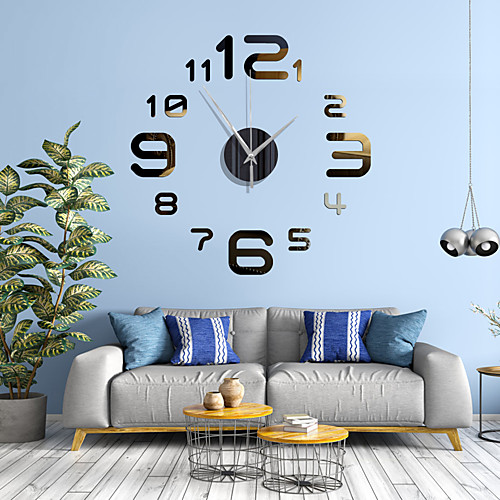 

Simple Digital DIY Mirror Wall Clock Quiet Wall Clock Living Room Background Wall Decoration Quartz Clock with Back Glue