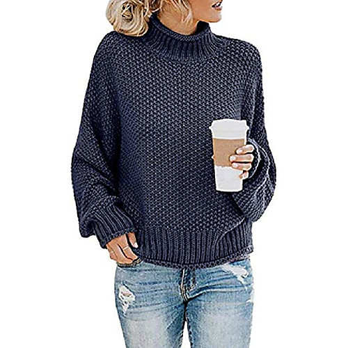 

women's loose turtleneck sweaters batwing long sleeve pullover casual oversized chunky knitted jumper tops (navy, s)