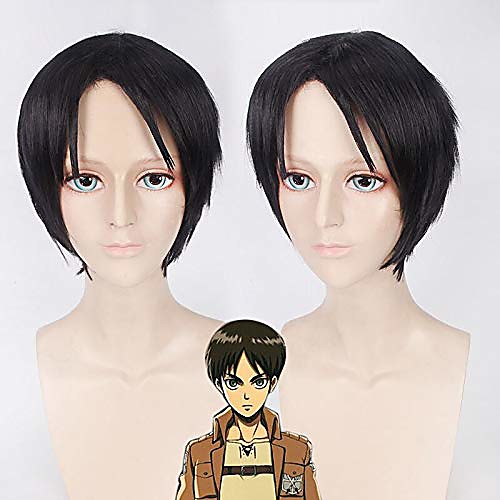 

attack on titan eren jaeger cosplay wig black and brown men's short layered synthetic hair anime costume wigs wig cap pl-252 brown