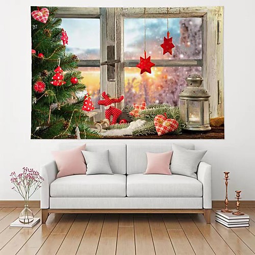 

Christmas Santa Claus Holiday Party Wall Tapestry Art Decor Blanket Curtain Picnic Tablecloth Hanging Home Bedroom Living Room Dorm Decoration Window Gift Snow Polyester