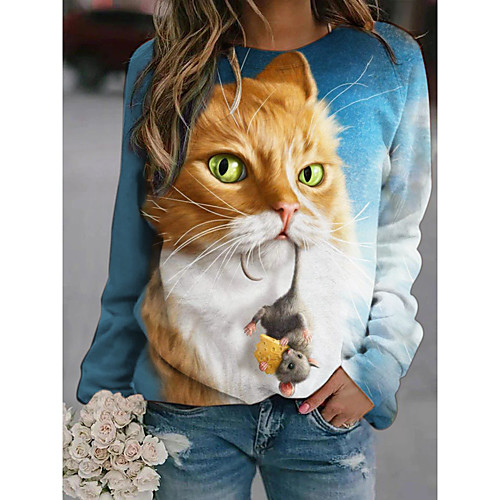 

Women's Pullover Sweatshirt Graphic Animal Daily Basic Casual Hoodies Sweatshirts Blue