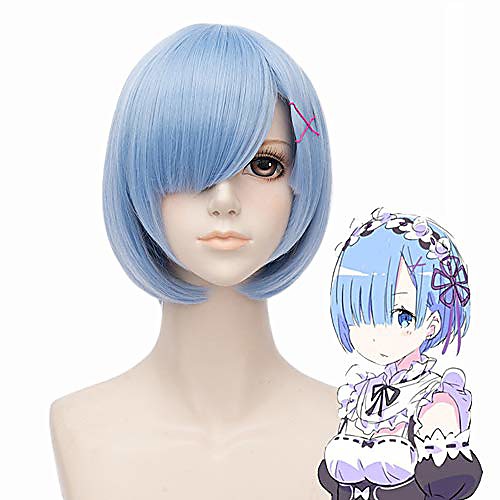 

max beauty girl women lolita short anime blue wig for rem cosplay wig for halloween(brianna knickerbocker 2)