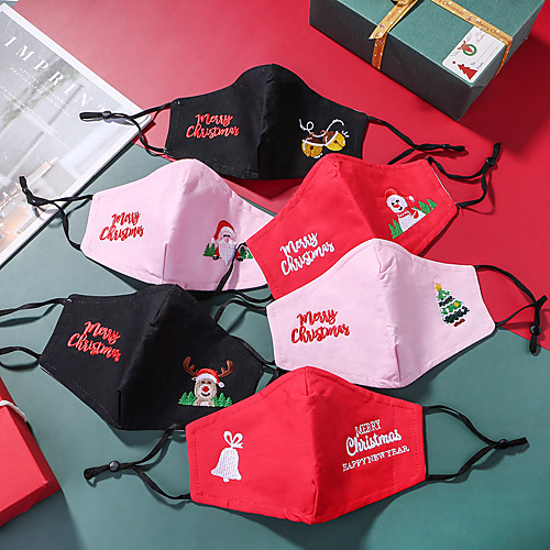 

2 pcs Christmas Masks Computer Embroidery Three-layer Cotton Masks Dust And Haze PM2.5 Wth Filter