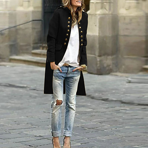 

Women's Solid Colored Patchwork Streetwear Fall & Winter Trench Coat Long Work Long Sleeve Cotton Blend Coat Tops Black