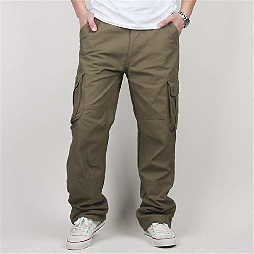

plus size men's cargo pants casual pant multi pocket military combat tactical long full length trousers yellow green 36