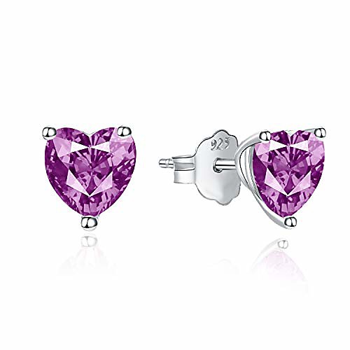 

cubic zirconia stud earrings - 925 sterling silver rhodium plated heart solitaire cubic zirconia stud earrings for women (pink)