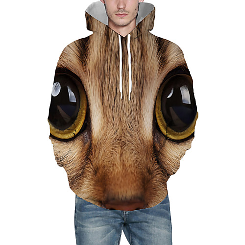 

Men's Pullover Hoodie Sweatshirt Cat Graphic 3D Front Pocket Daily 3D Print 3D Print Hoodies Sweatshirts Brown