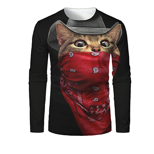 

Men's T shirt 3D Print Graphic 3D Animal Print Long Sleeve Daily Tops Black