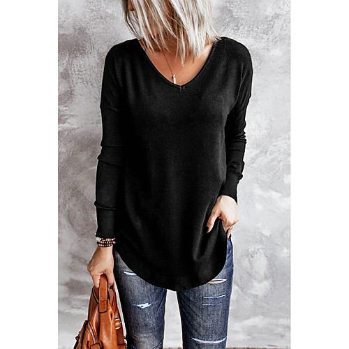 

Women's Blouse Solid Colored Long Sleeve Backless Round Neck Tops Basic Basic Top Black