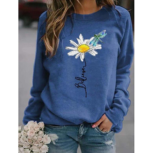 

Women's Pullover Sweatshirt Plants Graphic Floral Daily Basic Casual Hoodies Sweatshirts Blue Red Khaki