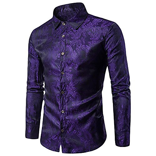 

men's button down embroidered fit long sleeve western shirt purple m