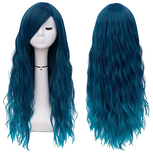 

Long Blue Wigs for Women Fluffy Curly Wavy Cosplay Costume Wig with Bangs M062B