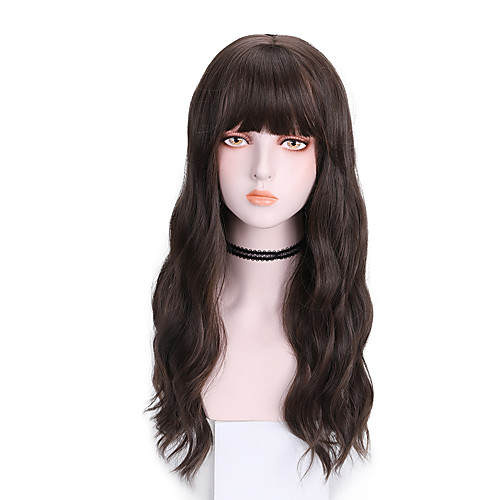 

Synthetic Wig Curly With Bangs Wig Long Brown Pink Natural Black Synthetic Hair 20 inch Women's Cool Comfy Fluffy Pink Brown