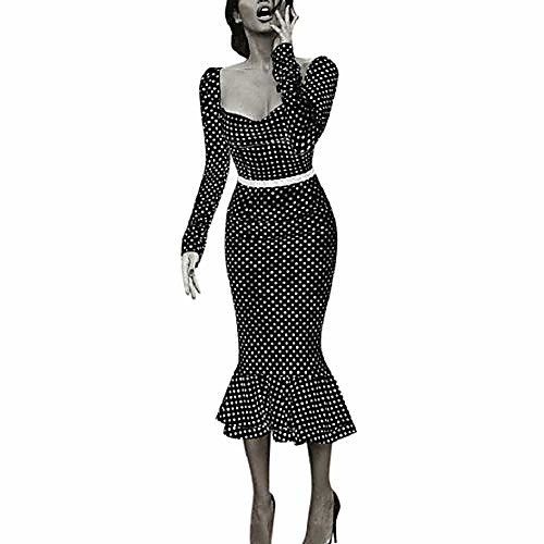 

women vintage long sleeve high waist mermaid dress cocktail prom gown bodycon dress polka dot printed dresses by lowprofile black