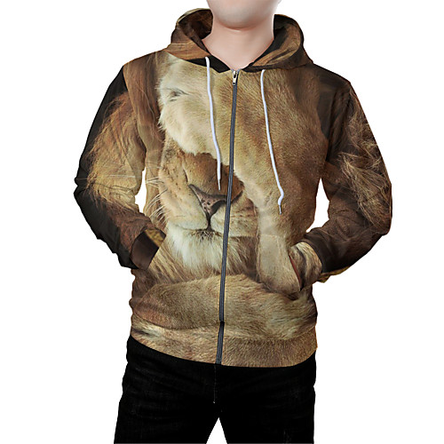 

Men's Zip Up Hoodie Sweatshirt Graphic 3D Animal Front Pocket Hooded Daily Weekend 3D Print 3D Print Hoodies Sweatshirts Long Sleeve Brown