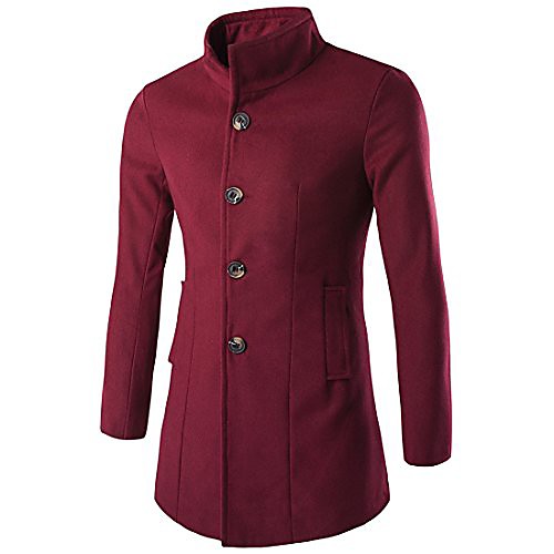 

mens retro stand collar single breasted fleece trench french coat dark red xxs