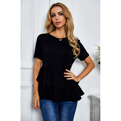 

Women's T-shirt Plain Round Neck Tops Basic Basic Top Black