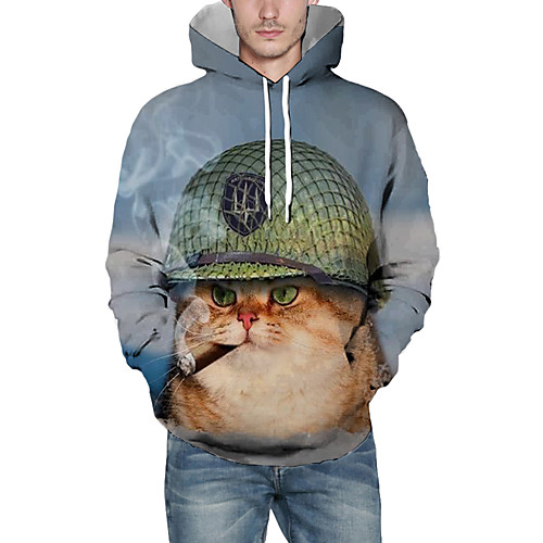 

Men's Pullover Hoodie Sweatshirt Cat Graphic 3D Front Pocket Hooded Daily 3D Print 3D Print Hoodies Sweatshirts Long Sleeve Light Blue