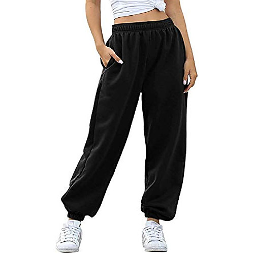 

women's pants casual sweatpants high waist sport running jogging baggy trousers for women (black, m)