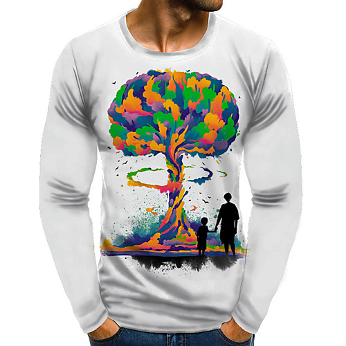 

Men's T shirt 3D Print Graphic Plus Size Print Long Sleeve Daily Tops White