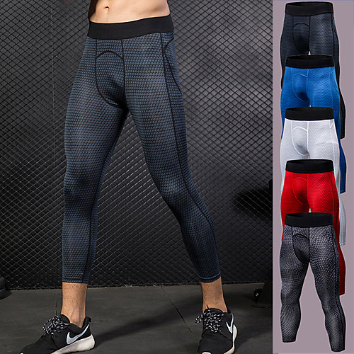 

YUERLIAN Men's High Waist Running Tights Leggings Compression Pants Sports & Outdoor 3/4 Tights Capris Bottoms Spandex Fitness Gym Workout Running Training Exercise Breathable Quick Dry Soft Normal