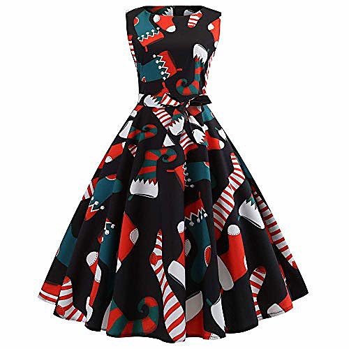 

women christmas dresses festival socksprints sleeveless a-line midi flared tank pockets dress xmas gifts swing dress (black,x-large)