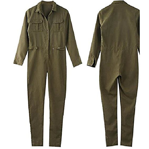 

dujuanniao women slim bodycon jumpsuit long sleeve army green solid casual bodysuit vintage long romper