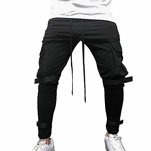 

mens gym drawstring classic jogger pants workout running sweatpants track pants black