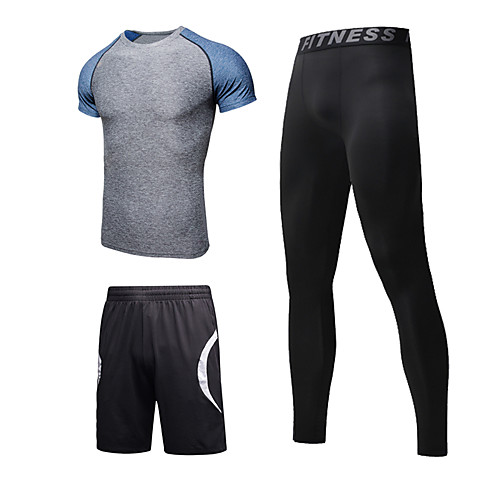 

Men's Patchwork Tracksuit Activewear Set Athletic Athleisure Short Sleeve 3pcs Breathable Quick Dry Moisture Wicking Fitness Gym Workout Running Walking Jogging Sportswear Normal Outfit Set Clothing