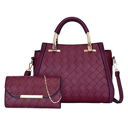 

Women's Bags PU Leather Leather Bag Set 2 Pieces Purse Set Zipper Chain Daily Outdoor Bag Sets 2021 Handbags Black Purple Almond Brown