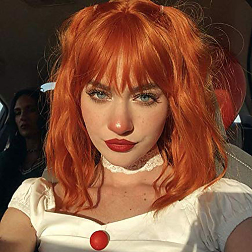 

Red Brown Wigs with Bangs Orange Red Wigs Short Bob Wigs With Bangs Wig Glueless Natural Wave Synthetic Heat Resistant Fiber Hair Wig With Bangs for Women 14 Inch