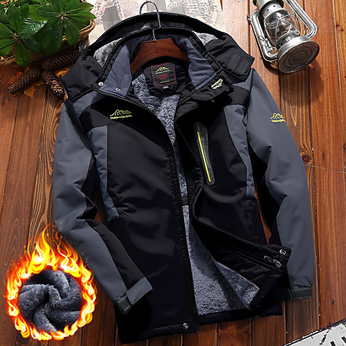 

Wolfcavalry Men's Hoodie Jacket Hiking Softshell Jacket Ski Jacket Winter Outdoor Patchwork Windproof Warm Breathable Shockproof Outerwear Winter Jacket Top Full Length Hidden Zipper Camping