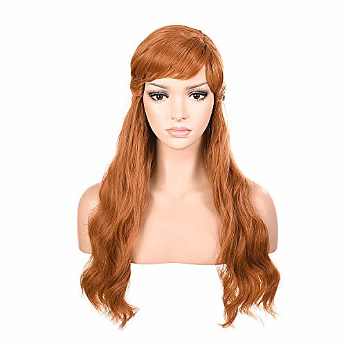 

morvally womens light brown long wavy prestyled wig with bang for princess cosplay costume halloween party
