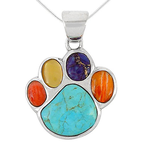 

dog paw pendant necklace 925 sterling silver genuine turquoise & gemstones (20, multi)