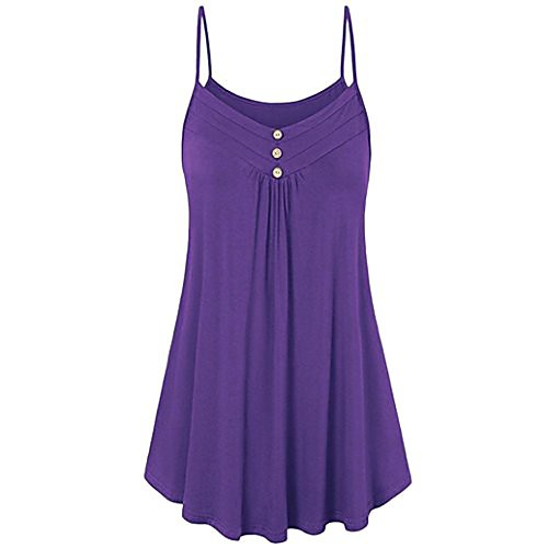 

womens ladies summer vest blouse loose button v neck camisole tank tops purple