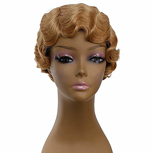 

blonde wig short pixie cut wigs for black women african afro hair synthetic wigs pink finger wave hair wig-#27