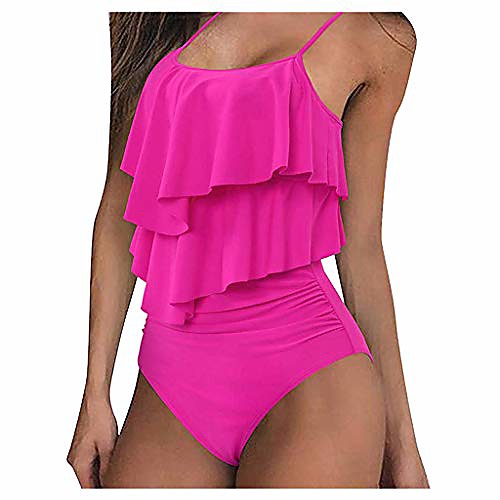 

one piece swimsuits for women bathing suits ruffled flounce top with high waisted bottom hot pink